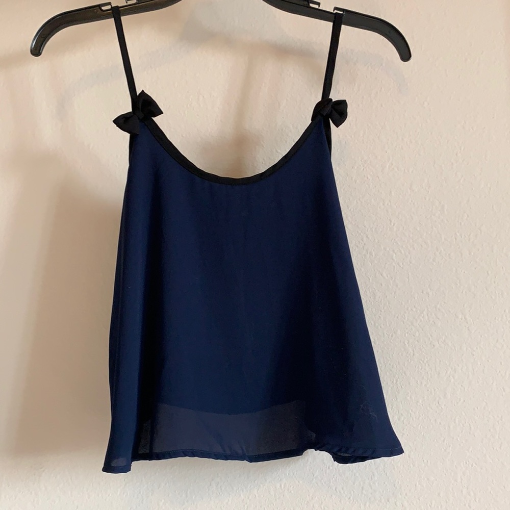 soprano navy tank with bows and spaghetti straps